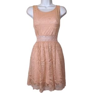 WET SEAL HINT OF MINT Blush Pink Scallop Lace Sleeveless A-Line Dress Large NWT